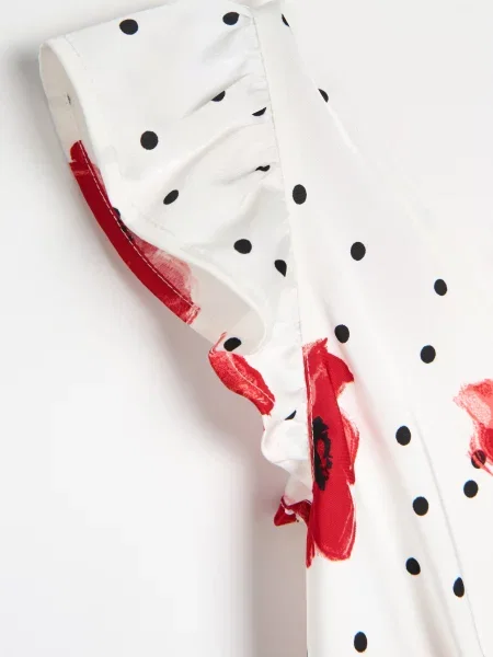 Міді сукня в горох із маковим мотивом різнобарвний