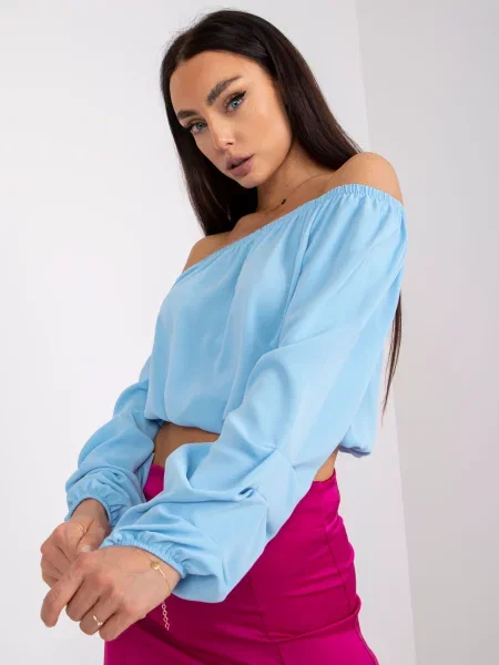 Bluză Fashionhunters cu mâneci lungi lungă albastru