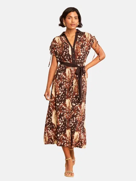 Love & roses Rochie tip bluză maro / maro închis alb
