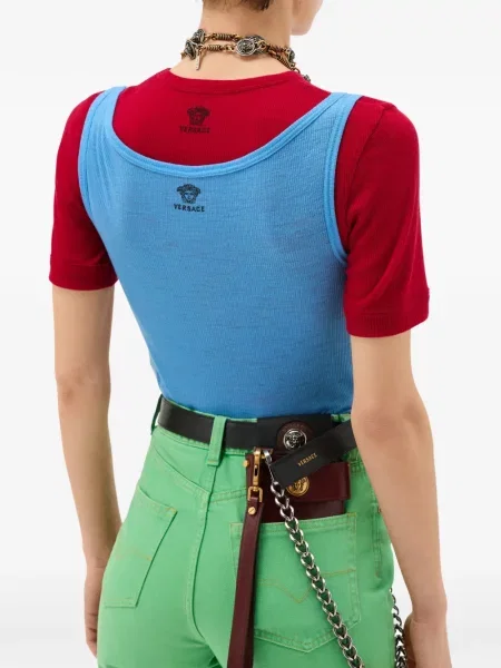 Top Versace cu nervuri albastru