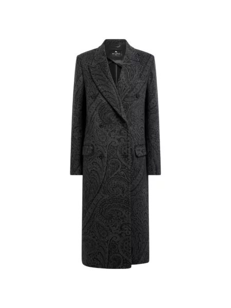 Palton Etro de lână cu model paisley cu două rânduri de nasturi gri