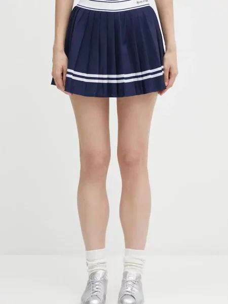 Sporty & Rich fustă Italic Logo Pleated bleumarin mini evazați