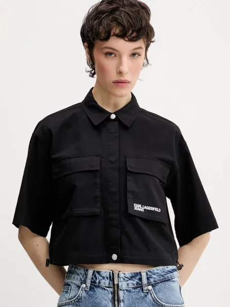 Karl Lagerfeld Jeans cămașă femei cu guler clasic relaxed negru