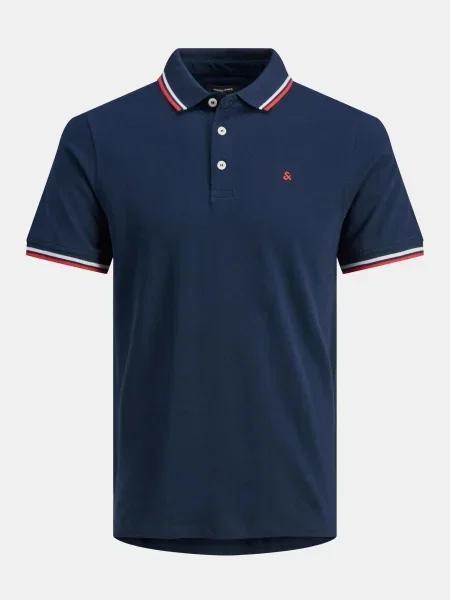 JACK & JONES Tricou Paulos bleumarin roșu alb