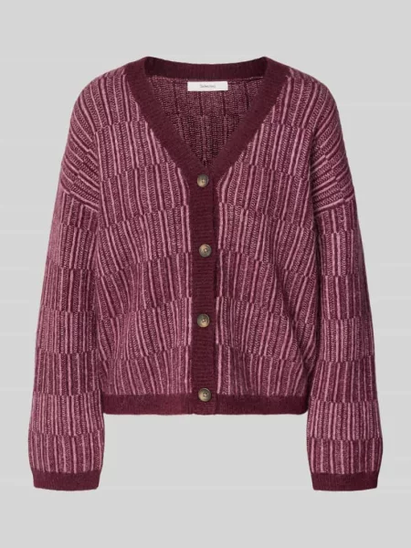 Sweter o kroju relaxed fit z dzianiny z mieszanki wełny z dodatkiem wełny z alpaki model ‘FALVA’ Selected Femme bordowy