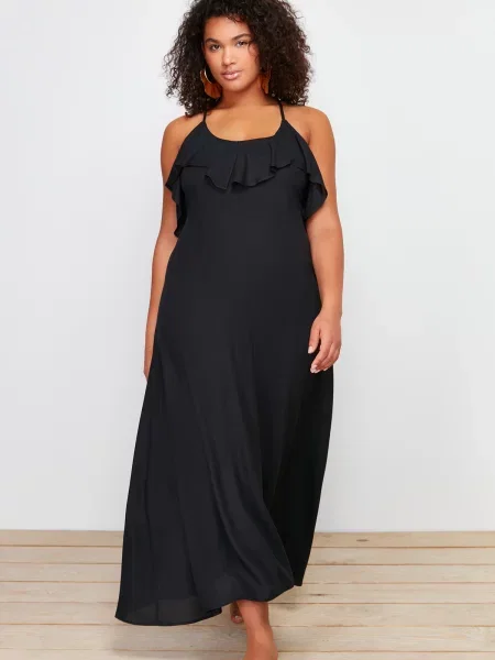 Kołnierzykowy sukienka maxi Trendyol czarna