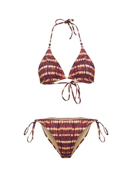 Trendyol Costum de baie două piese castaniu / galben deschis / negru alb