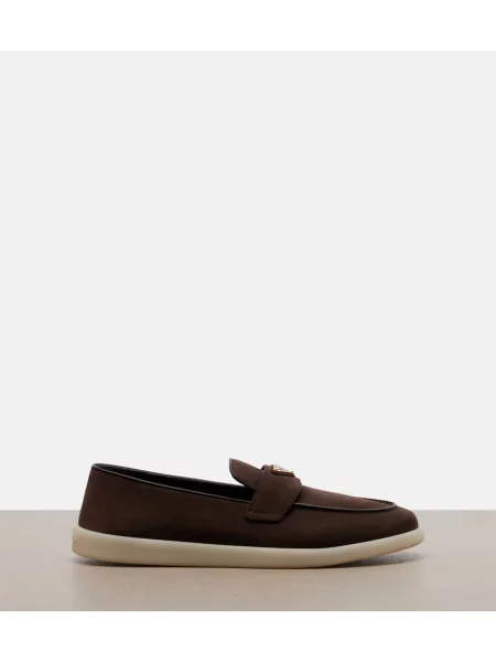 Pantofi loafer Prada din piele de căprioară maro