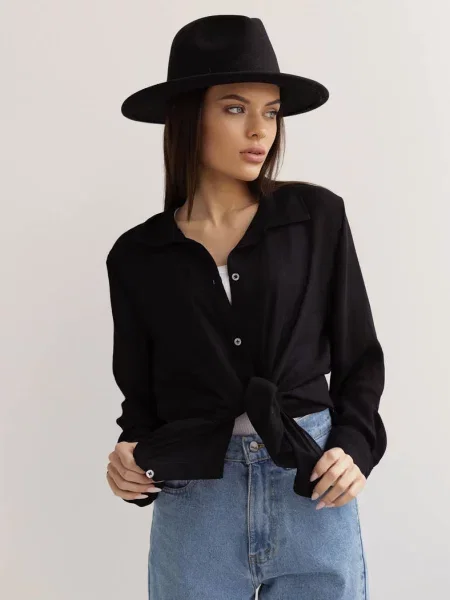 Женская шелковая рубашка с длинным рукавом чорна