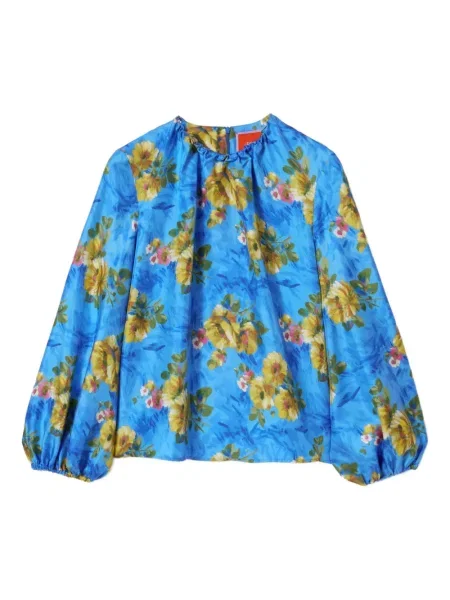 Top La Doublej cu model floral albastru