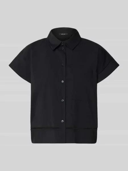 Bluzka koszulowa o kroju relaxed fit z ażurowym haftem model Fallerie' Opus czarna