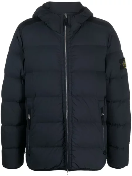 Пухено яке Stone Island с качулка камъни синьо
