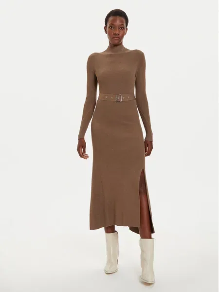 Pletena obleka maxi obleka Karl Lagerfeld z zaponko bež