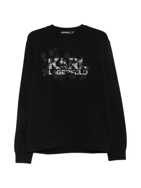 Hanorac crewneck Karl Lagerfeld cu decolteu rotund cu autograf negru