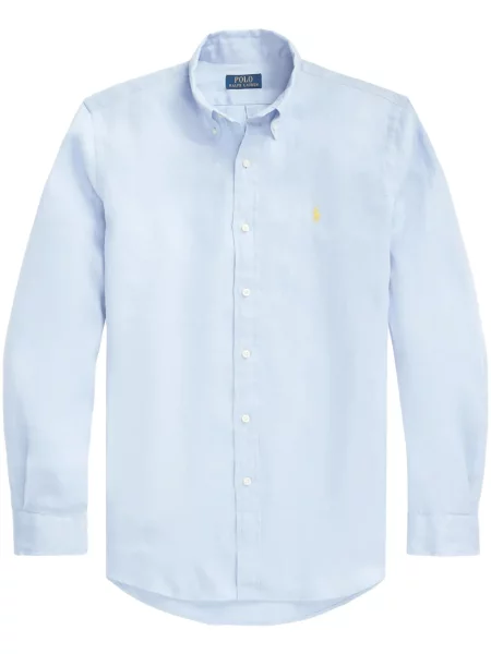 Pletena polo majica Polo Ralph Lauren s vezom visoki struk plava