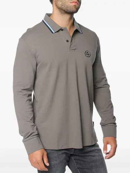 Długa koszulka polo Armani Exchange z logo brązowa