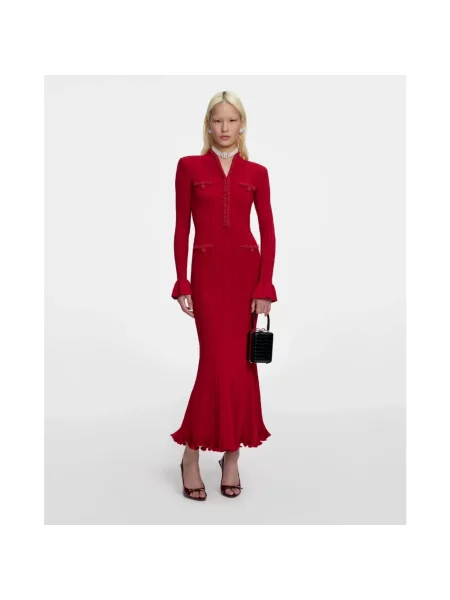 Dzianinowa sukienka midi Self-portrait do kolan czerwona