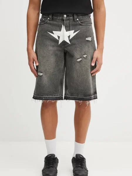 A Bathing Ape pantaloni scurți jeans Destroyed Sta gri