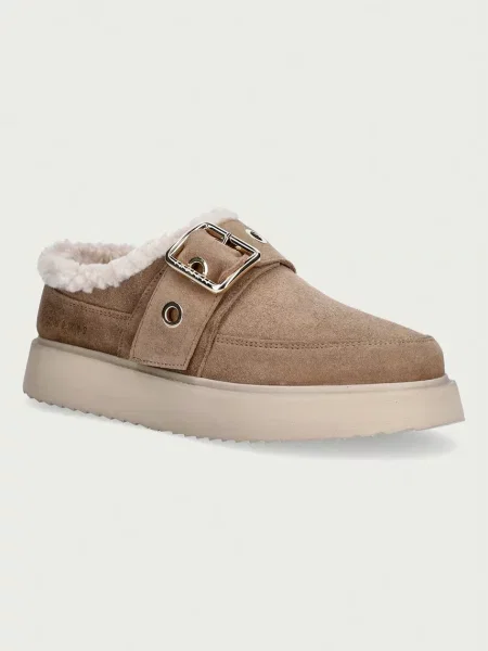 Inuikii papuci de casă pentru femei din piele întoarsă Micro Buckle bej