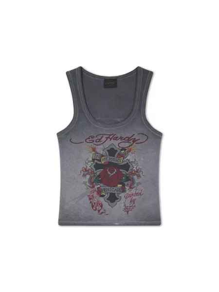 Ed Hardy Top In Memory of When I Cared gri grafit / roşu închis / amestecat negru