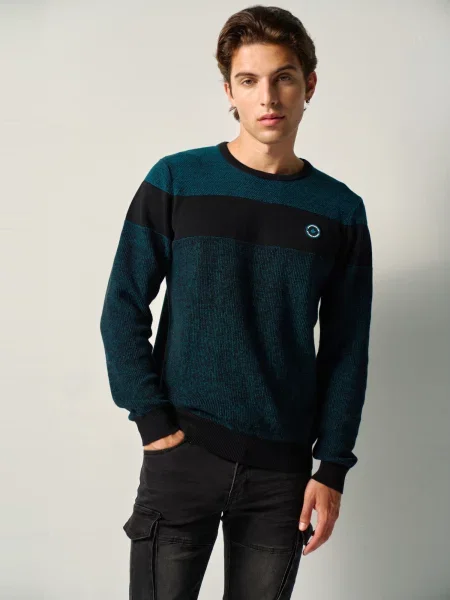 KOROSHI Pulover verde petrol negru