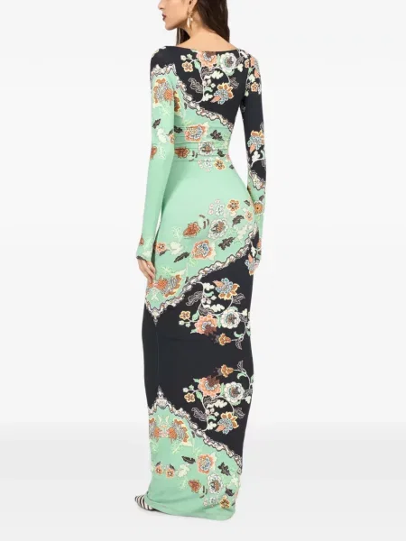 Lung rochie maxi Roberto Cavalli cu model floral cu imagine negru