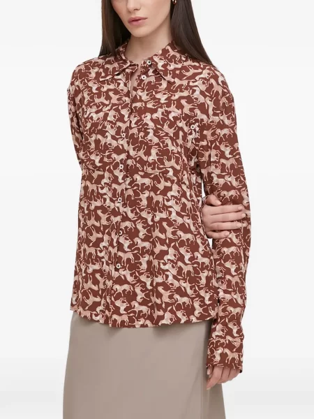 Kołnierzykowy top Benetton z nadrukiem z nadrukiem zwierzęcym brązowy