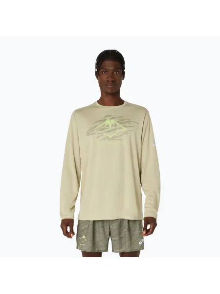 Férfi ASICS Fujitrail Logo LS khaki hosszú ujjú futócipő. Méret: S bézs
