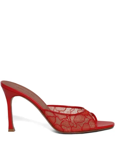 Домашни пантофи Amina Muaddi с дантела червено
