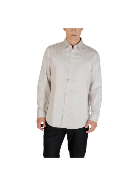 Armani Exchange koszula beżowy regular z kołnierzykiem klasycznym czarna