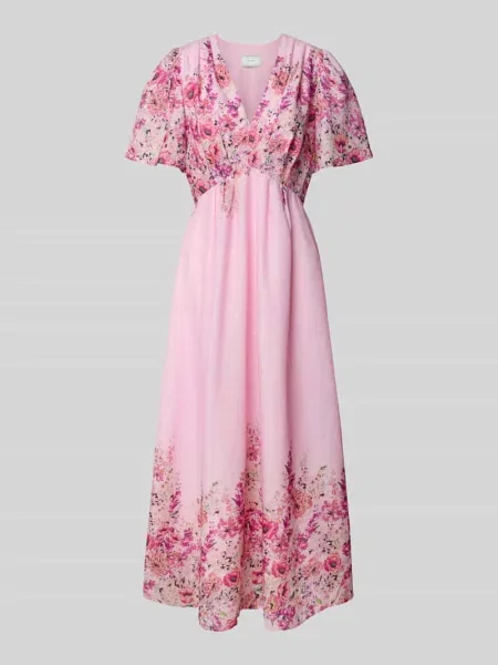 Długa sukienka z dekoltem w serek model ‘Serna’ Neo Noir różowa