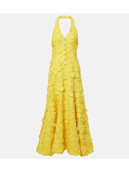 Rochie maxi Leo Lin din dantelă de costum galben