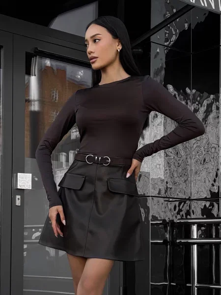 Спідниця міні Jadone Fashion Spidnica_Janet_chok темно-коричневий екошкіра коричнева