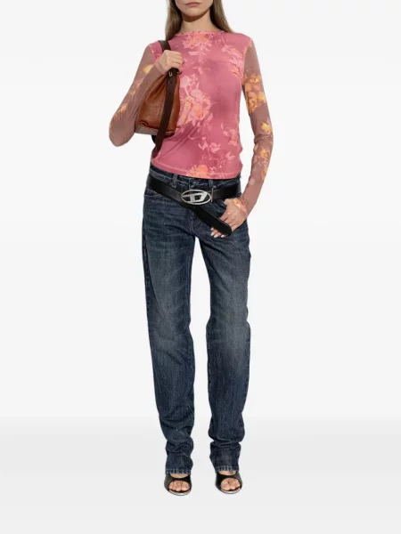 Top Diesel cu model floral cu imagine din jerseu roz