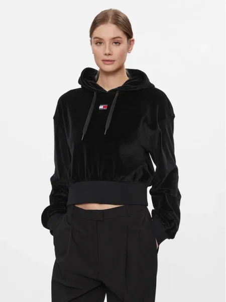 Tommy Jeans Bluză Velour negru