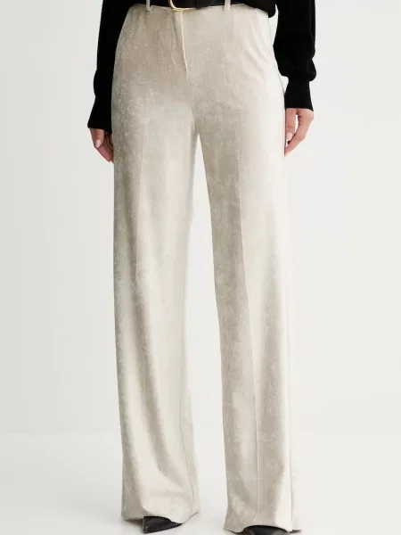 Marella pantaloni de catifea cord drept high waist bej
