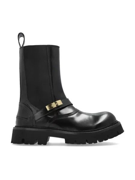 Lniane botki Moschino z logo czarne
