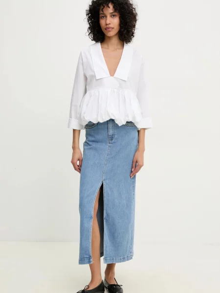 Answear Lab spódnica jeansowa maxi prosta niebieski