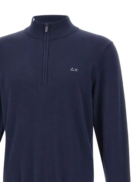 Pulover Sun68 cu broderie de jumătate de fermoar albastru