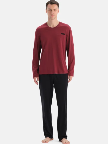 Dagi Pijama lungă roșu bordeaux negru