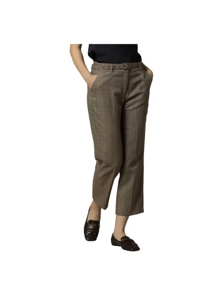 Spodnie Kocca w kratkę eleganckie brązowe