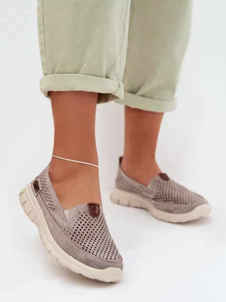 Mocasini Evento din piele gri