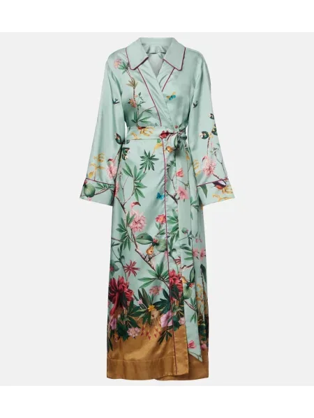 Rochie La Doublej de mătase cu model floral de costum albastru