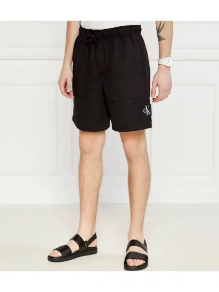 CALVIN KLEIN JEANS Pantaloni scurți | cu adaos de in negru