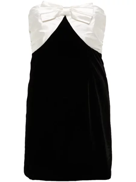 Welurowa sukienka mini Alessandra Rich z kokardką garniturowa czarna