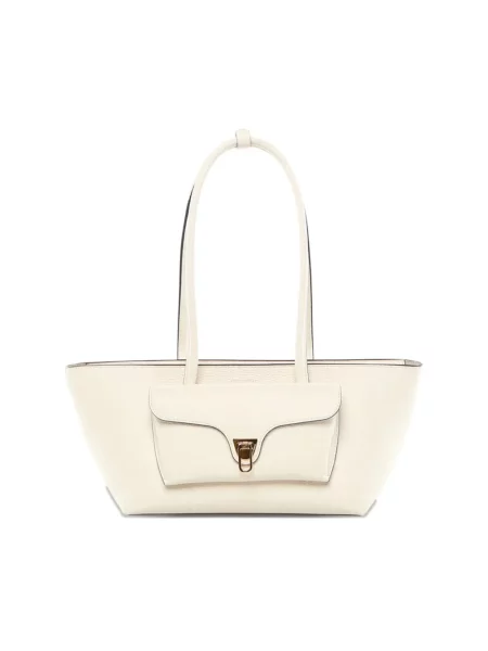 Torebka skórzana Coccinelle z perełkami skórzana beżowa