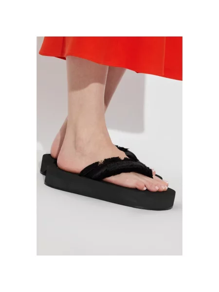 Lniane klapki Balenciaga na platformie czarne