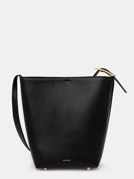 Anine Bing ELLY BUCKET BAG GRAINED LEATHER geantă pentru femei din piele neagră