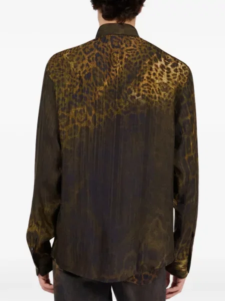 Lung cămașă Roberto Cavalli cu imagine cu model leopard maro