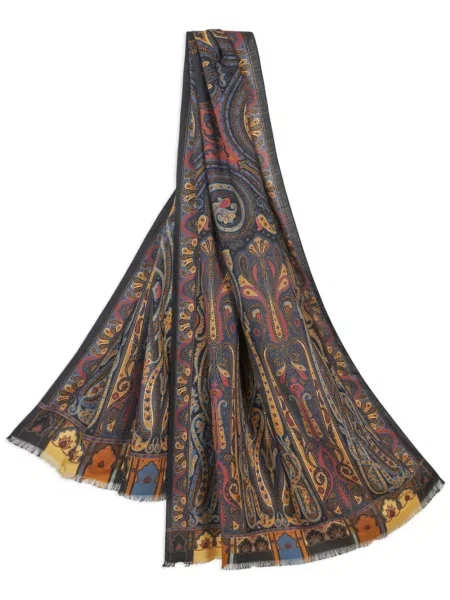 Fular Etro cu franjuri cu model paisley negru
